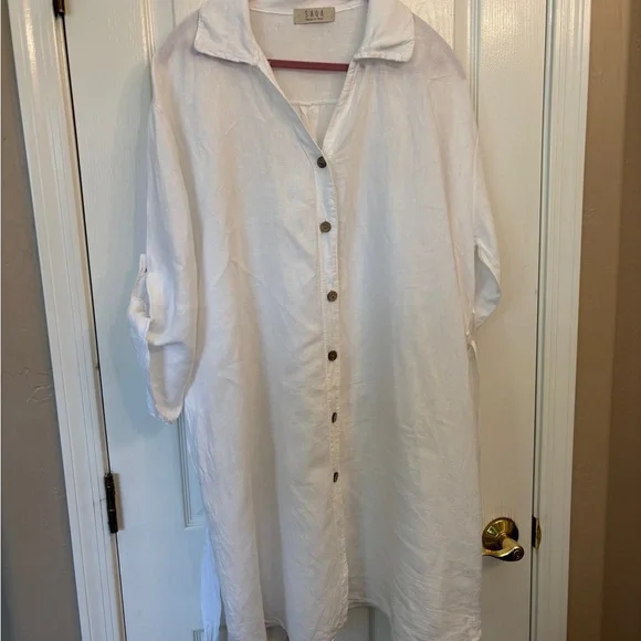 Saga Made in Italy 100% Linen Button up Oversized Shirt/Dress One Size - Picture 5 of 10